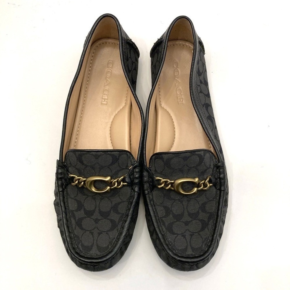 Coach Signature Loafer Black Logo Moc Toe Chain C Detail Womens 8.5 B EU 39